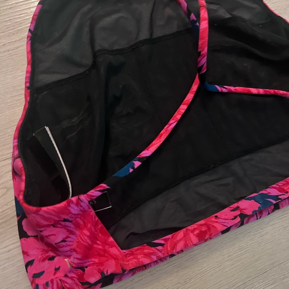 Floral Pink and Blue Women's Sports Bra - Picture 5 of 7